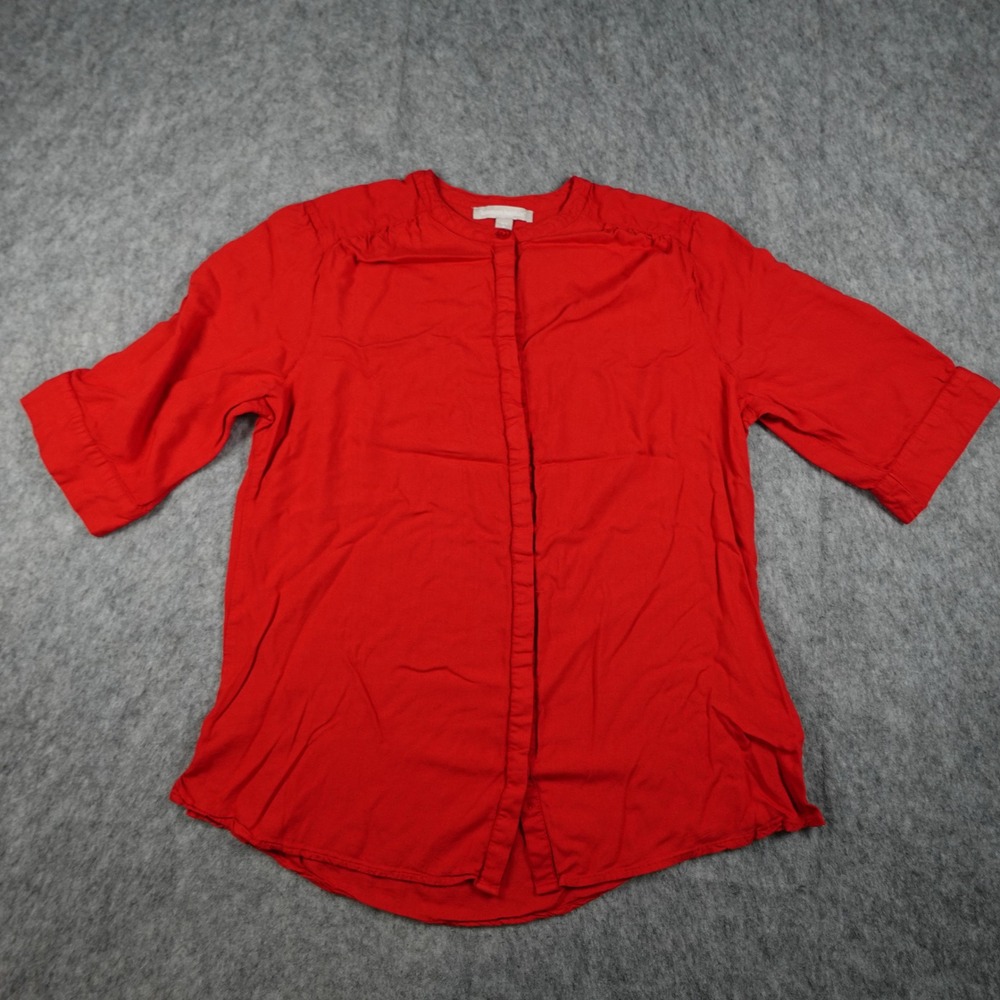 Woman Within Top Women Medium Red Rayon Short Sleeve Button Front Blouse